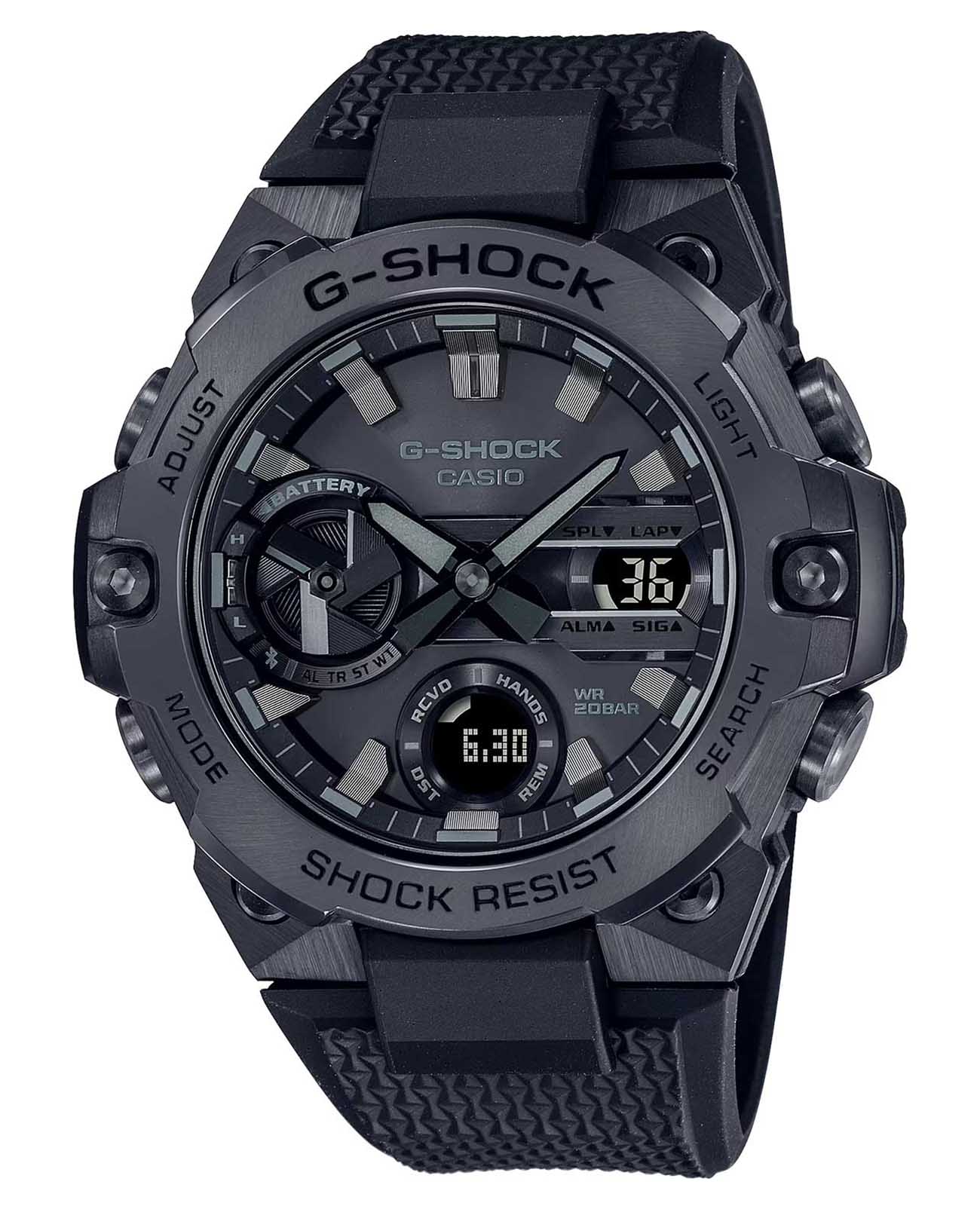 Casio Casio G-Shock GST-B400BB-1ADR (GST-B400BB-1A) GST G-Steel GST-B400BB-1A электронные мужские часы черный циферблат, браслет пластик — вид спереди