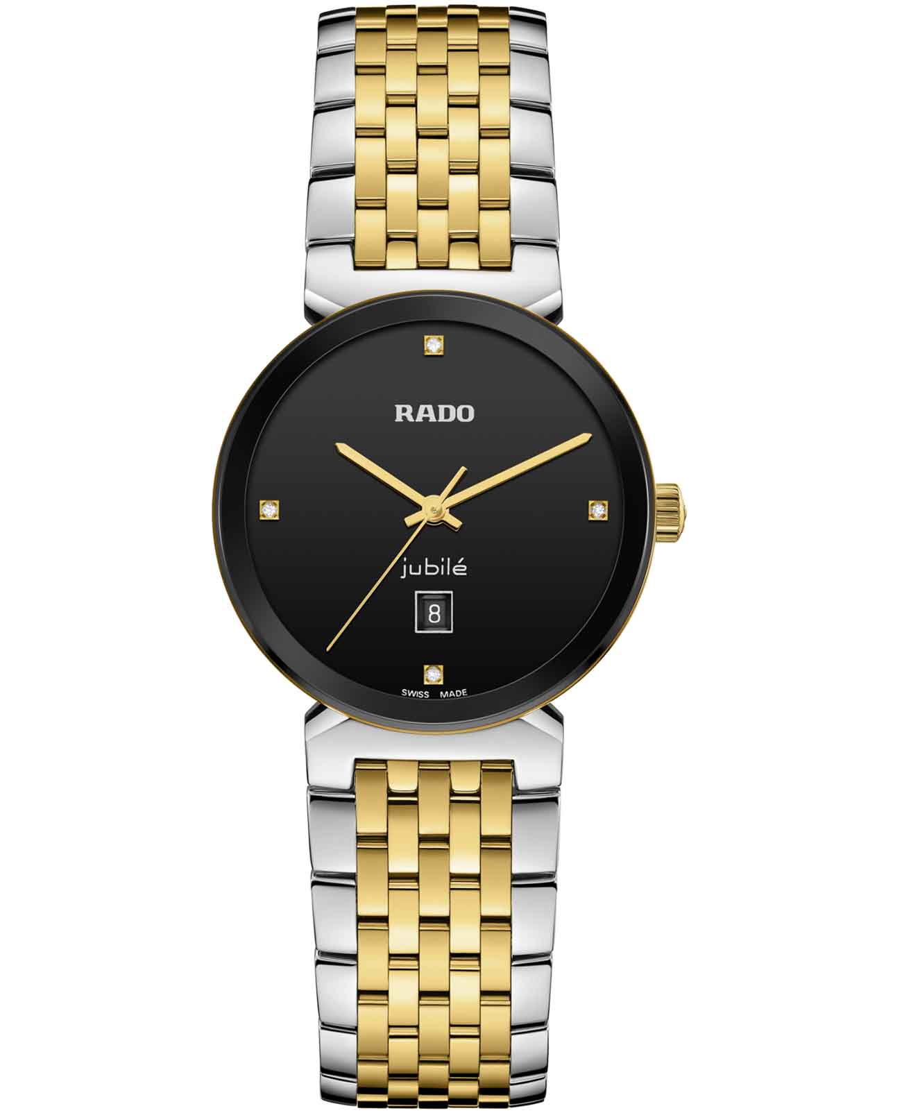 Rado Rado Florence Classic Diamonds R48913703 Classic R48913703 кварцевые женские часы черный циферблат, браслет сталь c pvd покрытием — вид спереди