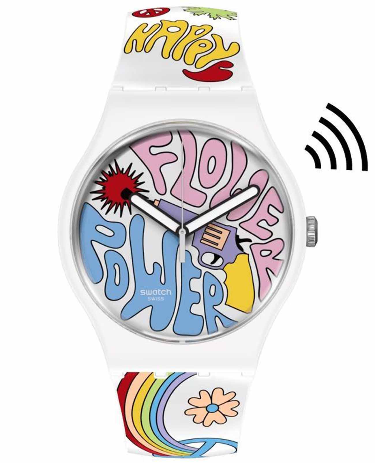 Swatch Swatch New Gent Bioceramic Swatch Pay! SO32W108-5300  SO32W108-5300 кварцевые мужские часы цветной циферблат, браслет силикон — вид спереди