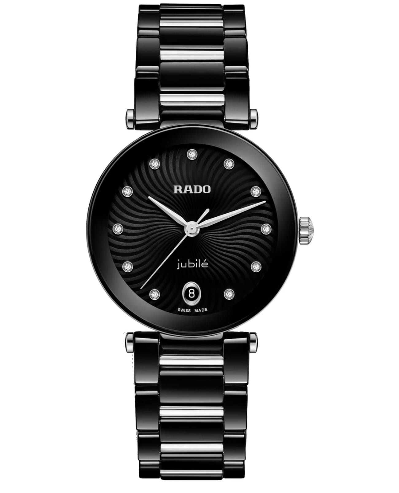 Rado Rado LaCoupole Diamonds R22243703  R22243703 кварцевые женские часы черный циферблат, браслет высокотехнологичная керамика + нержавеющая сталь с pvd покрытием — вид спереди