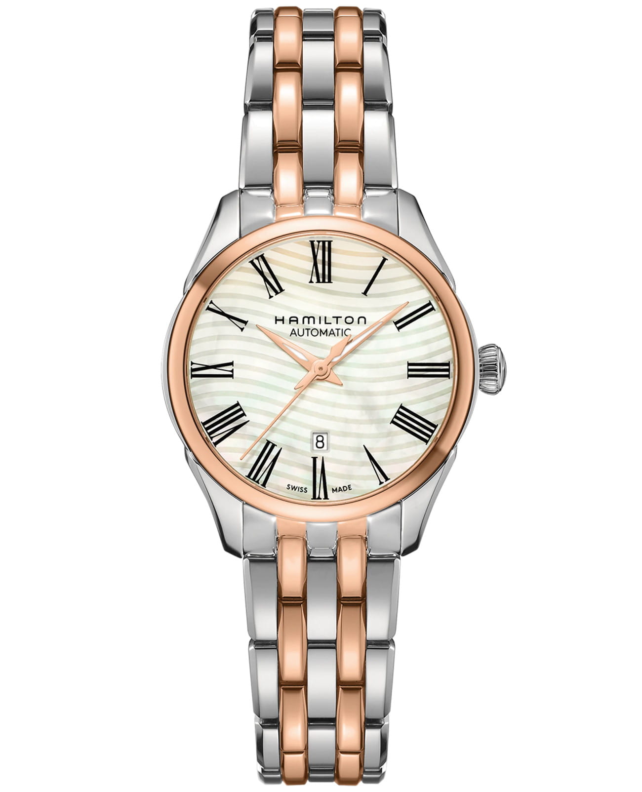 Hamilton Hamilton Jazzmaster Lady Auto H42225191  H42225191 механические женские часы перламутровый циферблат, браслет сталь c pvd покрытием — вид спереди