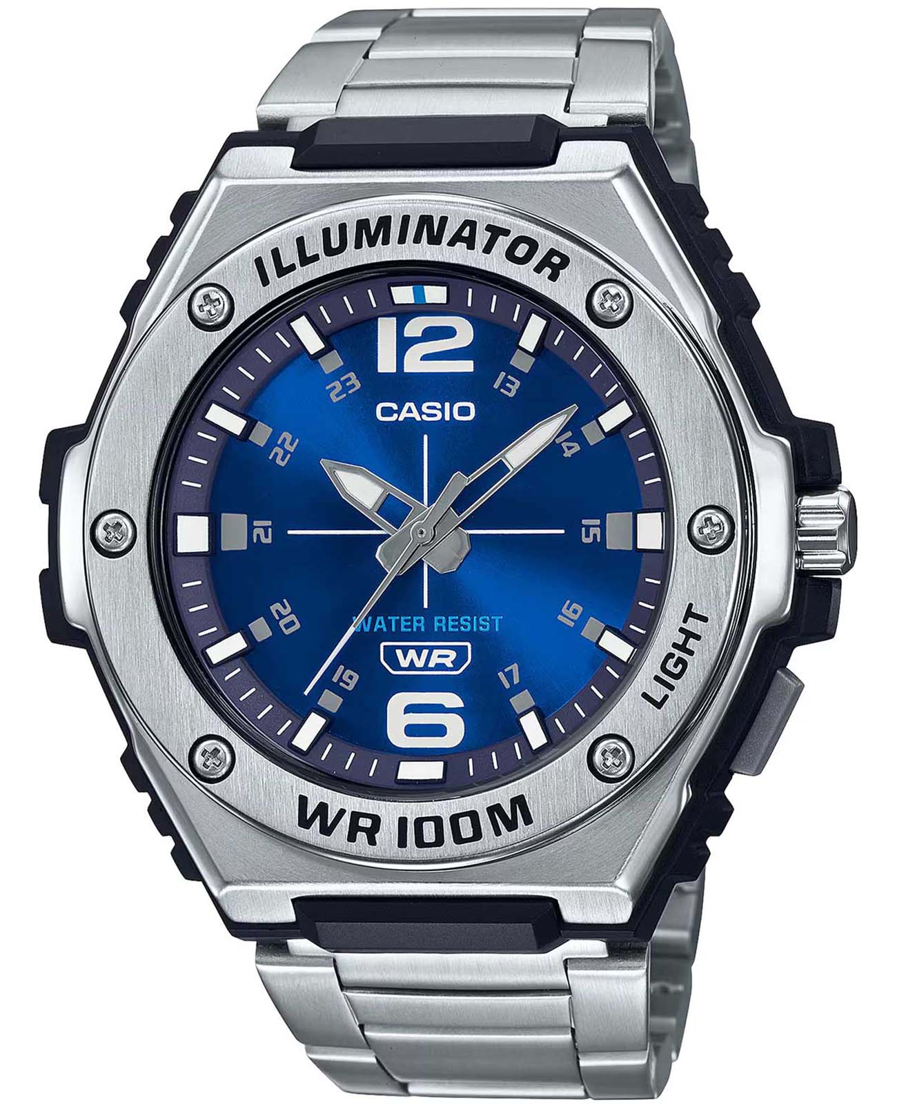 Casio Casio Collection MWA-100HD-2A  MWA-100HD-2A кварцевые мужские часы черный циферблат, браслет нержавеющая сталь — вид спереди