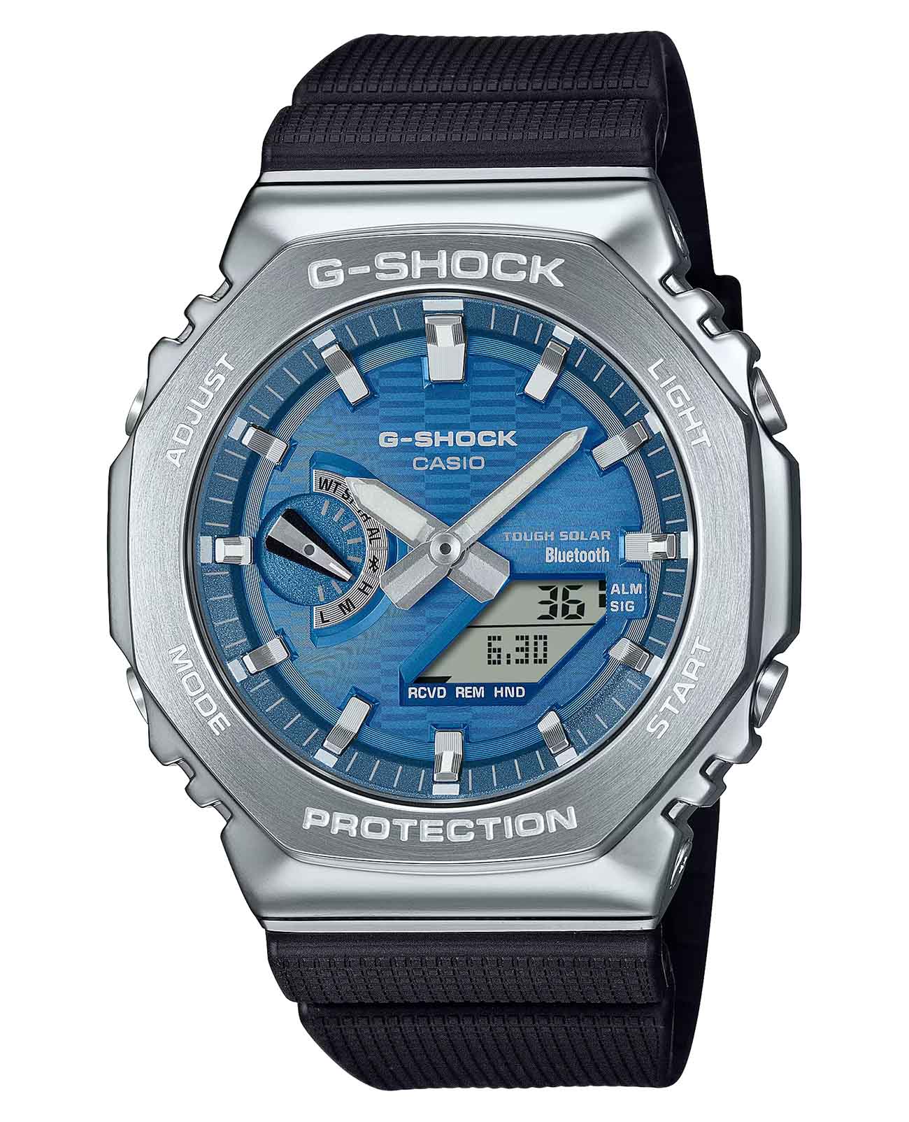 Casio Casio G-Shock GBM-2100A-2BDR  GBM-2100A-2BDR электронные мужские часы голубой циферблат, браслет пластик — вид спереди