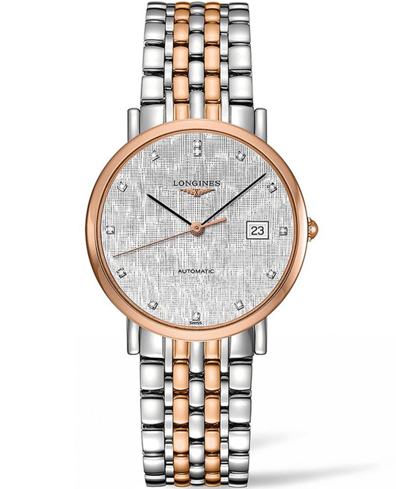 Longines Longines Elegant Collection L4.810.5.77.7  L48105777 механические мужские часы серый циферблат, браслет нержавеющая сталь с pvd-покрытием — вид спереди