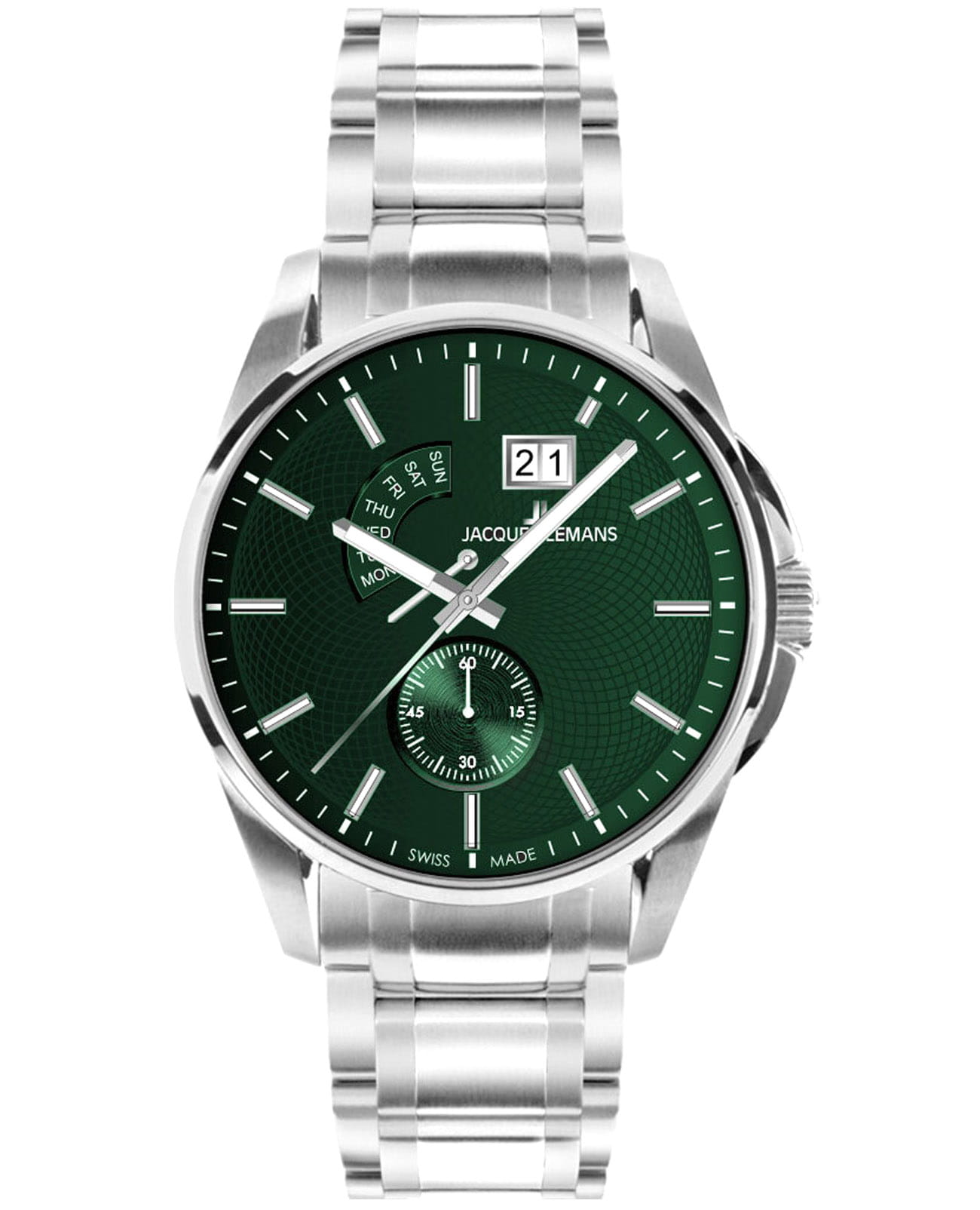 Jacques Lemans Jacques Lemans Derby 1-2199N  1-2199N кварцевые мужские часы зеленый циферблат, браслет нержавеющая сталь — вид спереди
