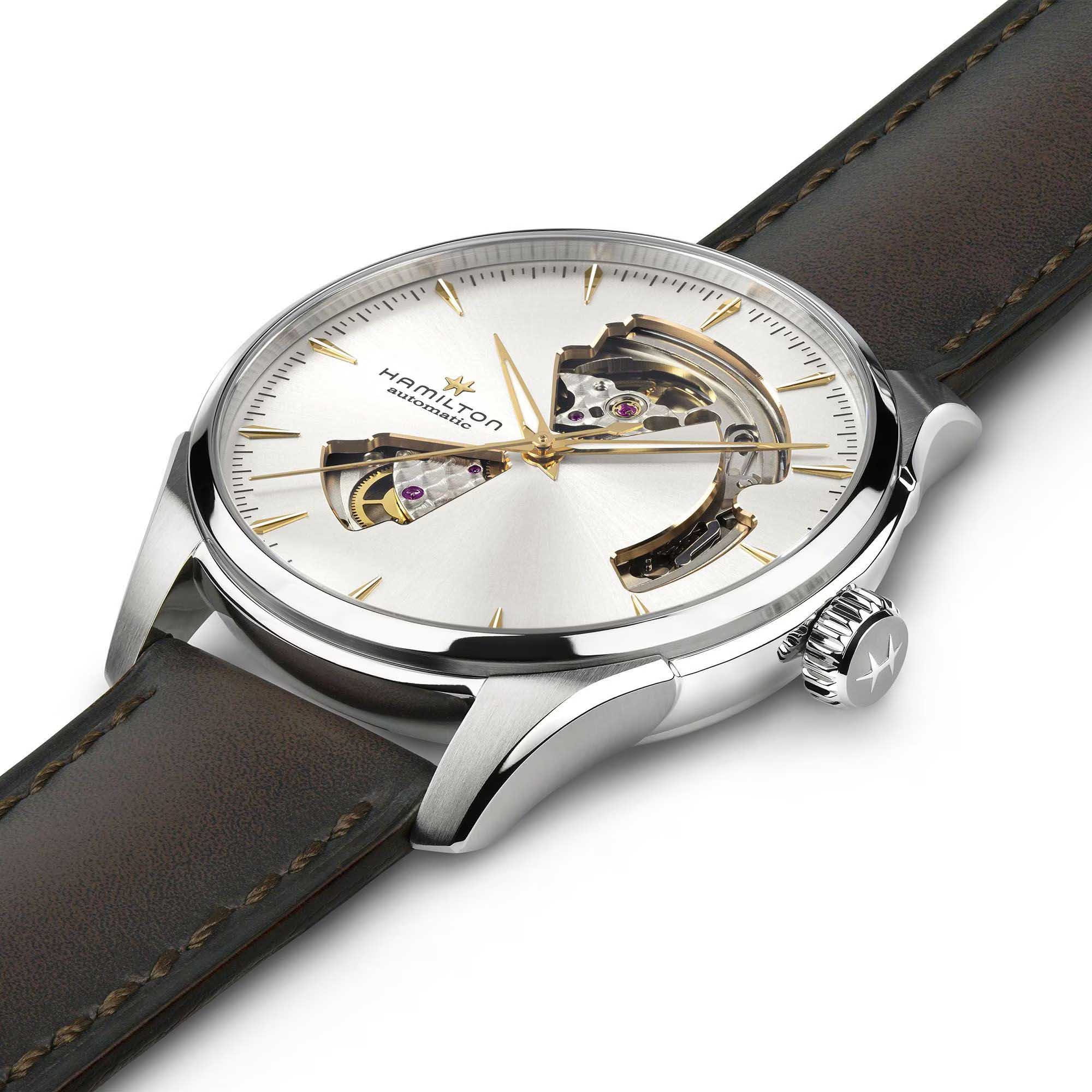 Hamilton Hamilton Jazzmaster Open Heart Auto H32675551, jazzmaster швейцария мужские часы на браслете кожаный боковой вид