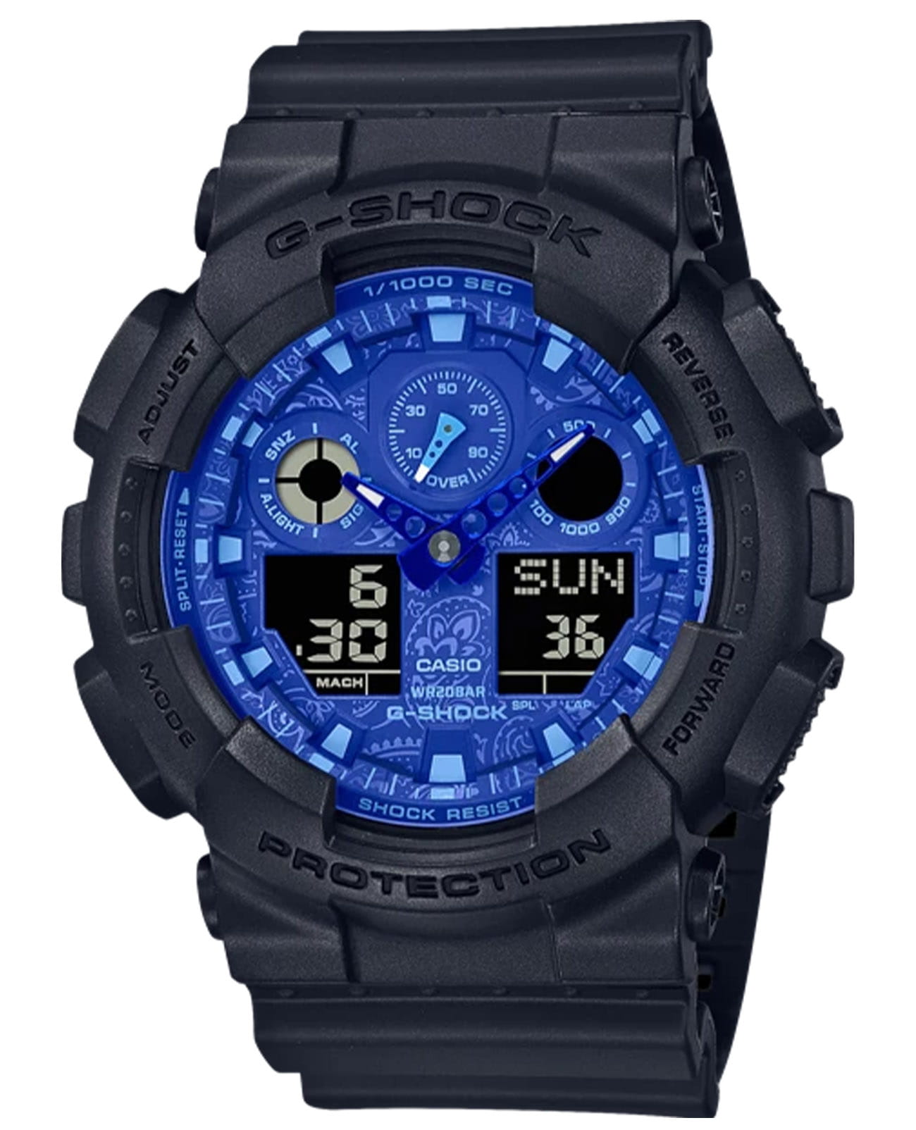 Casio Casio G-Shock GA-100BP-1A GA-100 GA-100BP-1A электронные мужские часы синий циферблат, браслет пластик — вид спереди