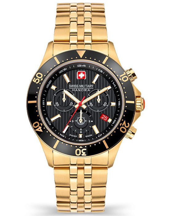 Swiss Military Hanowa Swiss Military Hanowa Flagship SMWGI2100710  SMWGI2100710 кварцевые мужские часы черный циферблат, браслет сталь c pvd покрытием — вид спереди