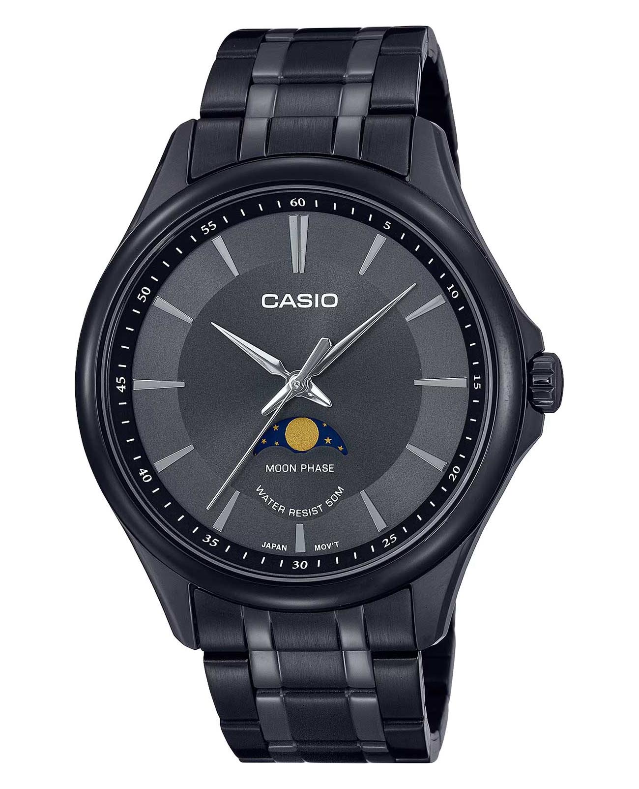 Casio Casio Collection MTP-M100B-1A  MTP-M100B-1A кварцевые мужские часы черный циферблат, браслет нержавеющая сталь с ip-покрытием — вид спереди
