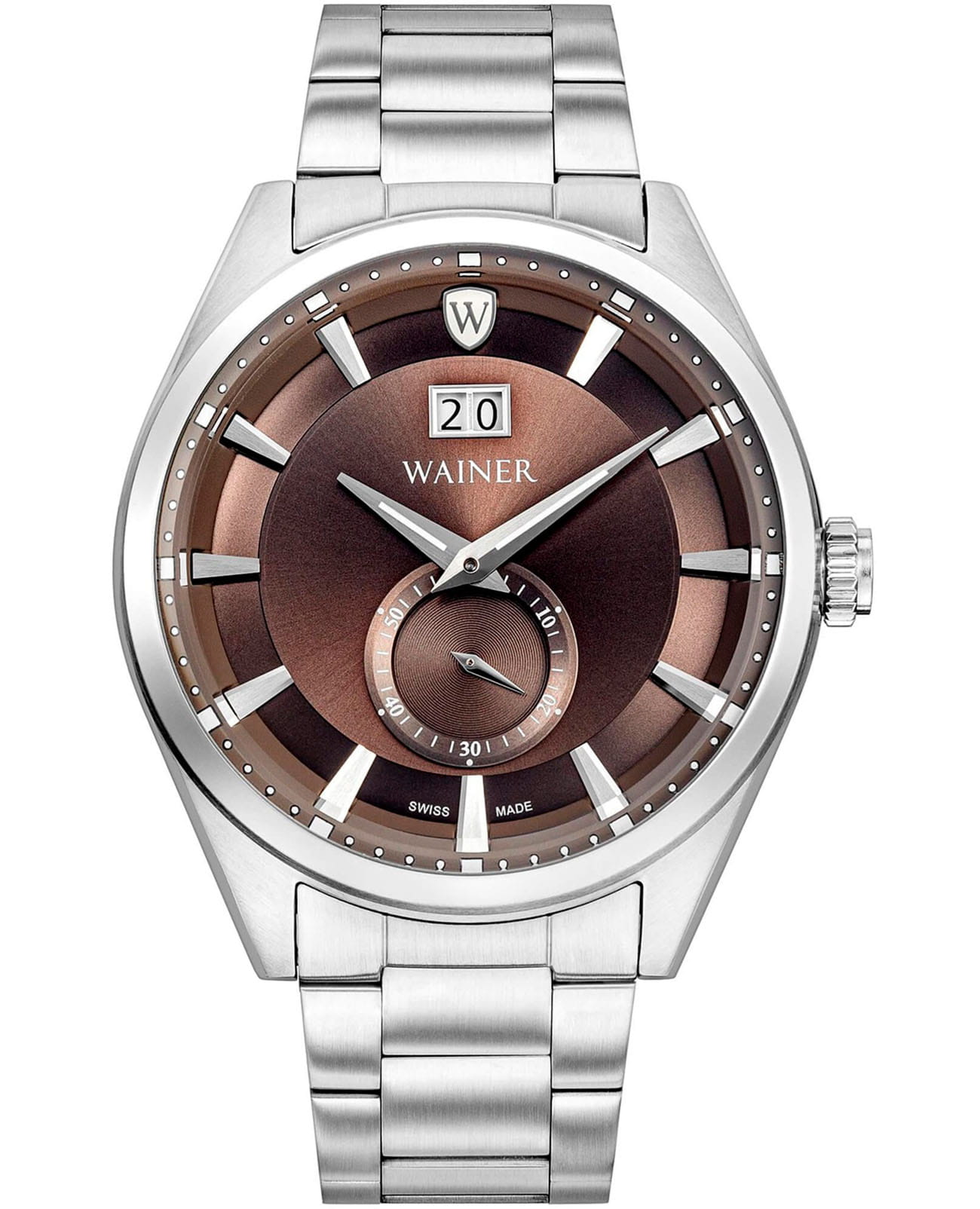 Wainer Wainer Classic WA.17000-B  WA.17000-B кварцевые мужские часы коричневый циферблат, браслет нержавеющая сталь — вид спереди