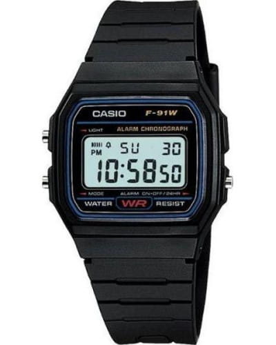 Casio Casio Collection F-91W-1  F-91W-1 кварцевые мужские часы  циферблат, браслет пластик — вид спереди