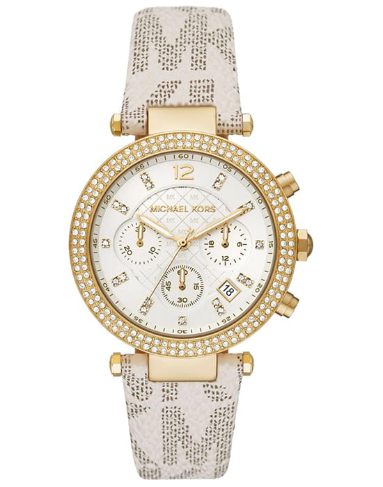 Michael Kors Michael Kors Runway Slim MK6916  MK6916 кварцевые женские часы белый циферблат, браслет кожаный — вид спереди