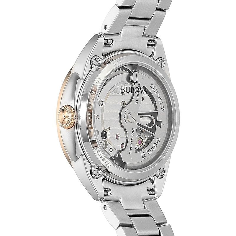 Bulova Bulova Automatic Ladies 98P170,  сша женские часы на браслете нержавеющая сталь с ip-покрытием боковой вид