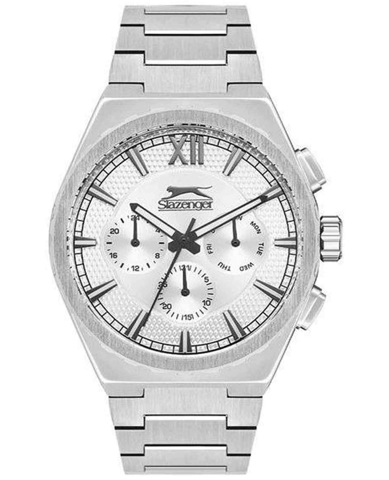 Slazenger Slazenger SL.09.2128.2.01  SL.09.2128.2.01 кварцевые мужские часы серебристый циферблат, браслет суперметалл — вид спереди