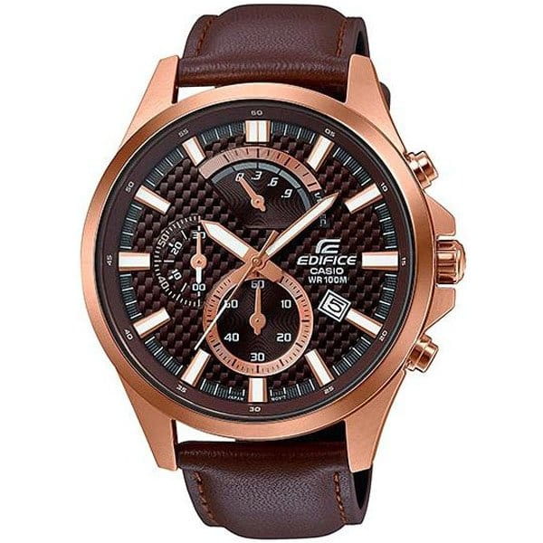 Casio Casio Edifice EFV-530GL-5A EFV EFV-530GL-5A кварцевые мужские часы коричневый циферблат, браслет кожаный — вид спереди