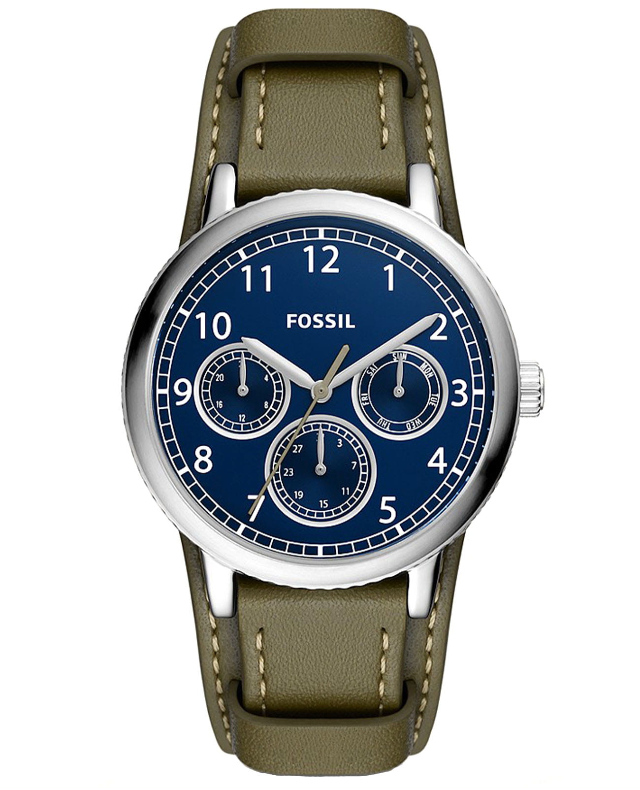 Fossil Fossil Airlift BQ2734  BQ2734 кварцевые мужские часы синий циферблат, браслет кожаный — вид спереди