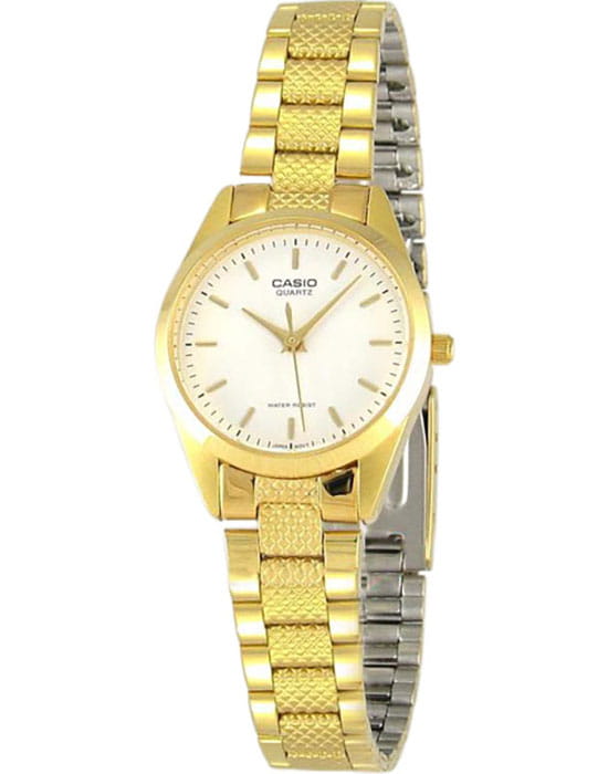 Casio Casio Collection LTP-1274G-7A  LTP-1274G-7A кварцевые женские часы белый циферблат, браслет сталь + pvd + керамика — вид спереди