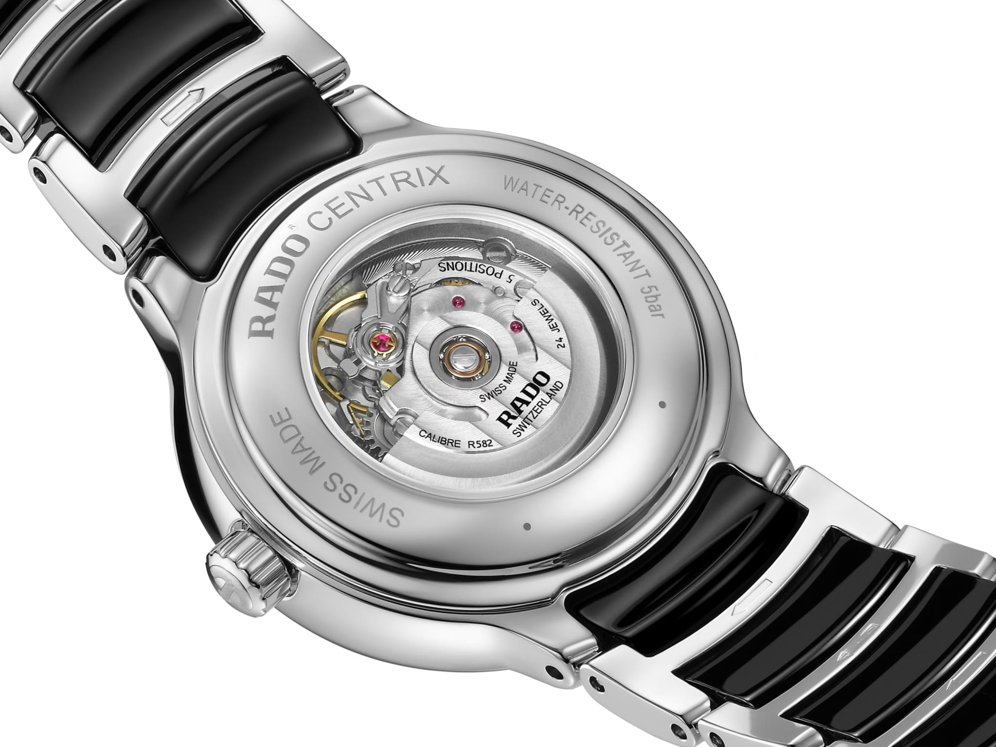 Rado Rado Centrix Automatic Diamonds R30020712, centrix швейцария женские часы на браслете сталь + высокотехнологичная керамика боковой вид