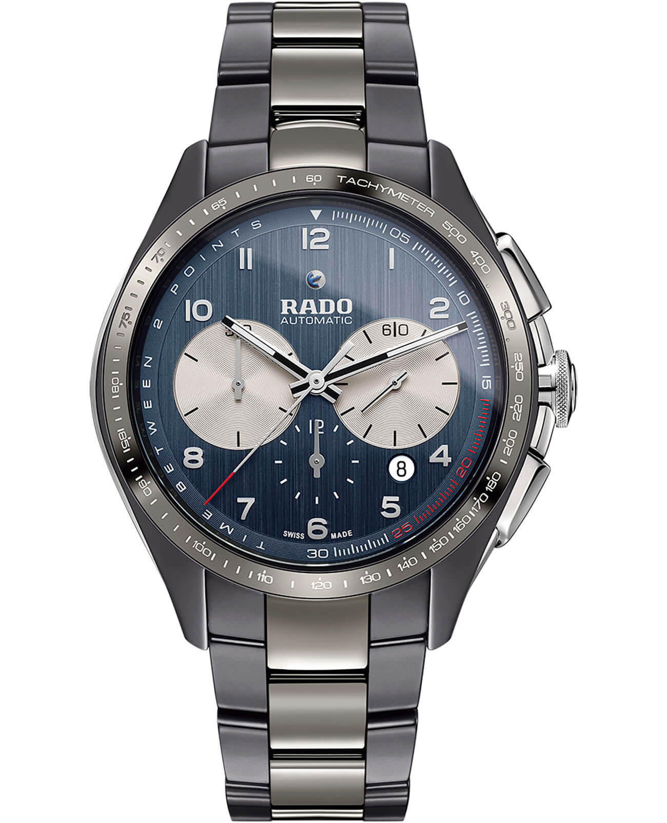 Rado Rado Hyperchrome Automatic Chronograph R32022102 Automatic R32022102 механические мужские часы синий циферблат, браслет плазменная керамика + ceramos™ — вид спереди