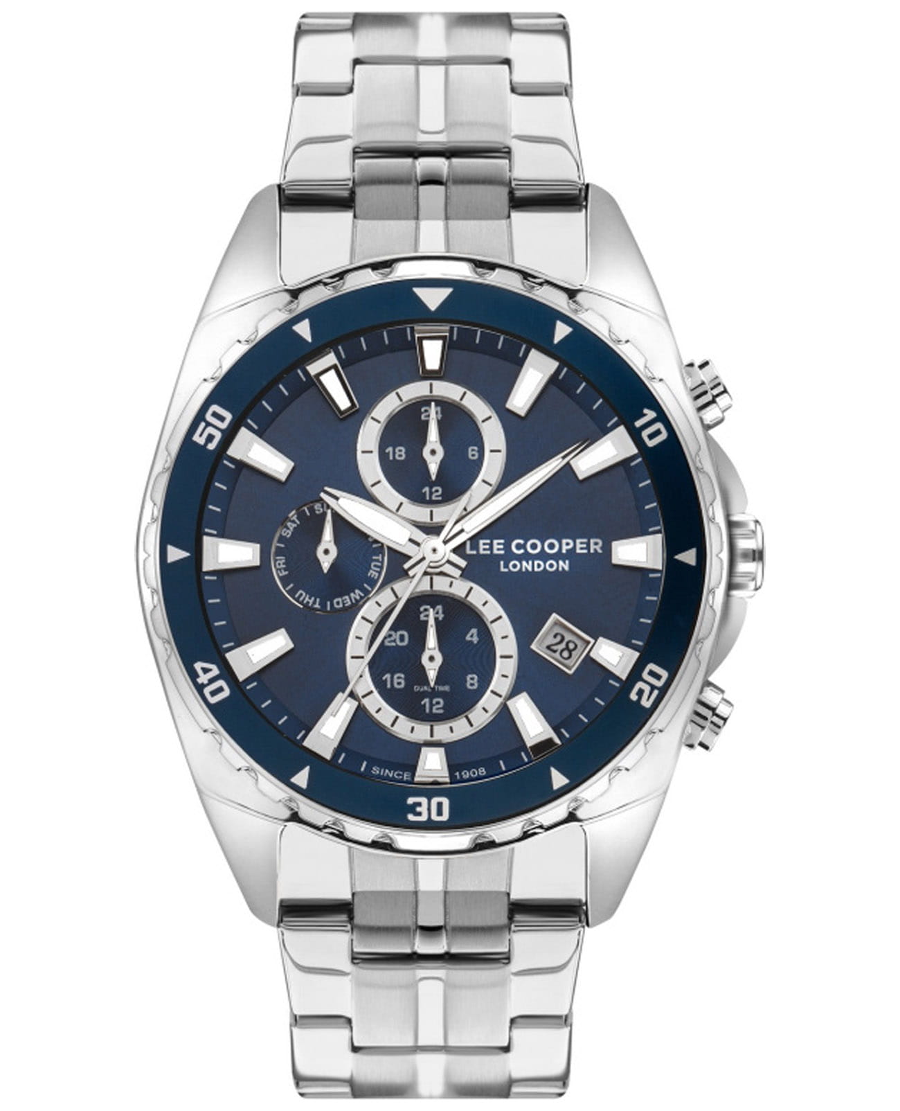 Lee Cooper Lee Cooper LC07515.390  LC07515.390 кварцевые мужские часы синий циферблат, браслет нержавеющая сталь — вид спереди