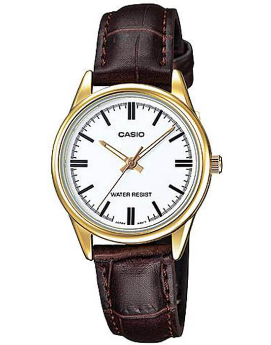 Casio Casio LTP-V005GL-7A  LTP-V005GL-7A кварцевые женские часы белый циферблат, браслет кожаный — вид спереди
