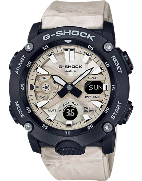 Casio Casio G-Shock GA-2000WM-1A GA-2000 GA-2000WM-1A электронные мужские часы черный циферблат, браслет пластик — вид спереди