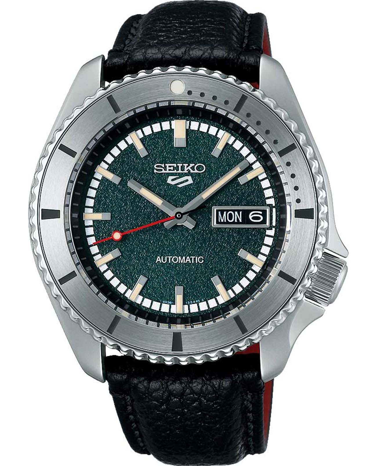 Seiko Seiko Prospex SRPJ91K1  SRPJ91K1 механические мужские часы зеленый циферблат, браслет кожаный — вид спереди