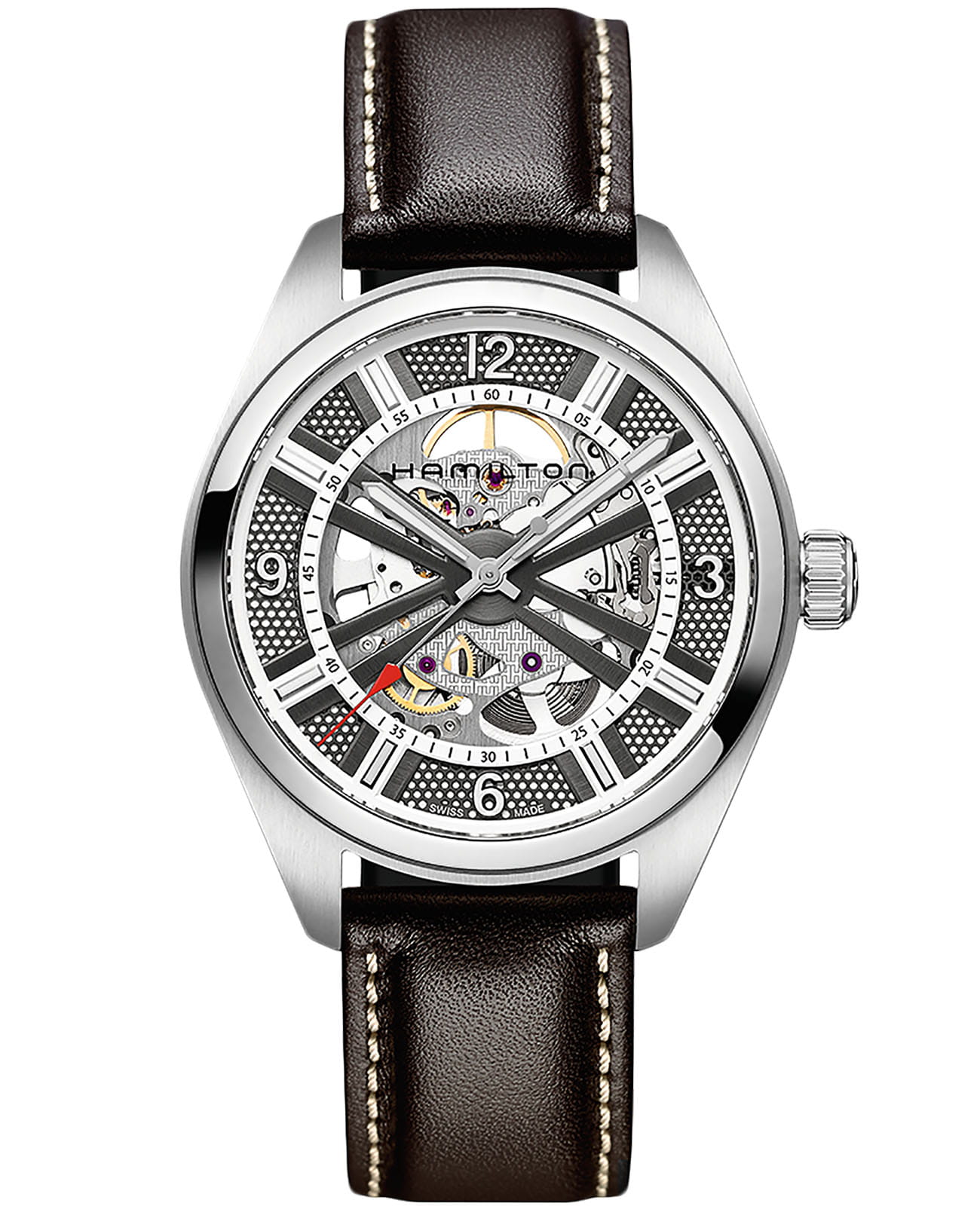 Hamilton Hamilton Khaki Field Skeleton Auto H72515585  H72515585 механические мужские часы черный циферблат, браслет кожаный — вид спереди