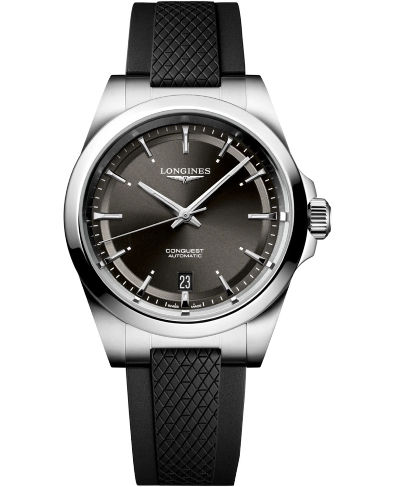 Longines Longines Conquest L3.720.4.52.9  L37204529 механические женские часы черный циферблат, браслет каучук — вид спереди