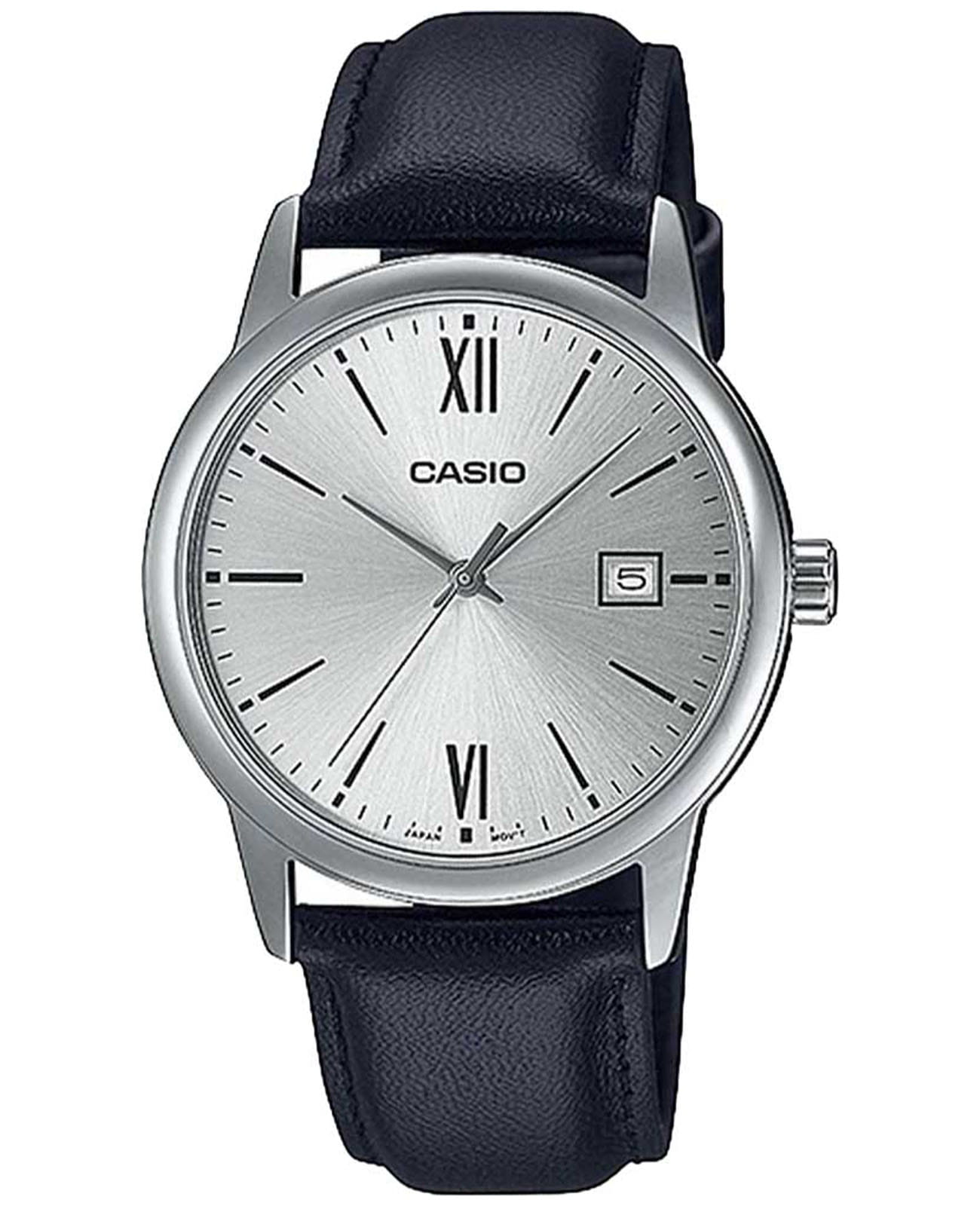 Casio Casio Collection MTP-V002L-7B3UDF (MTP-V002L-7B3)  MTP-V002L-7B3 кварцевые мужские часы серебристый циферблат, браслет кожаный — вид спереди