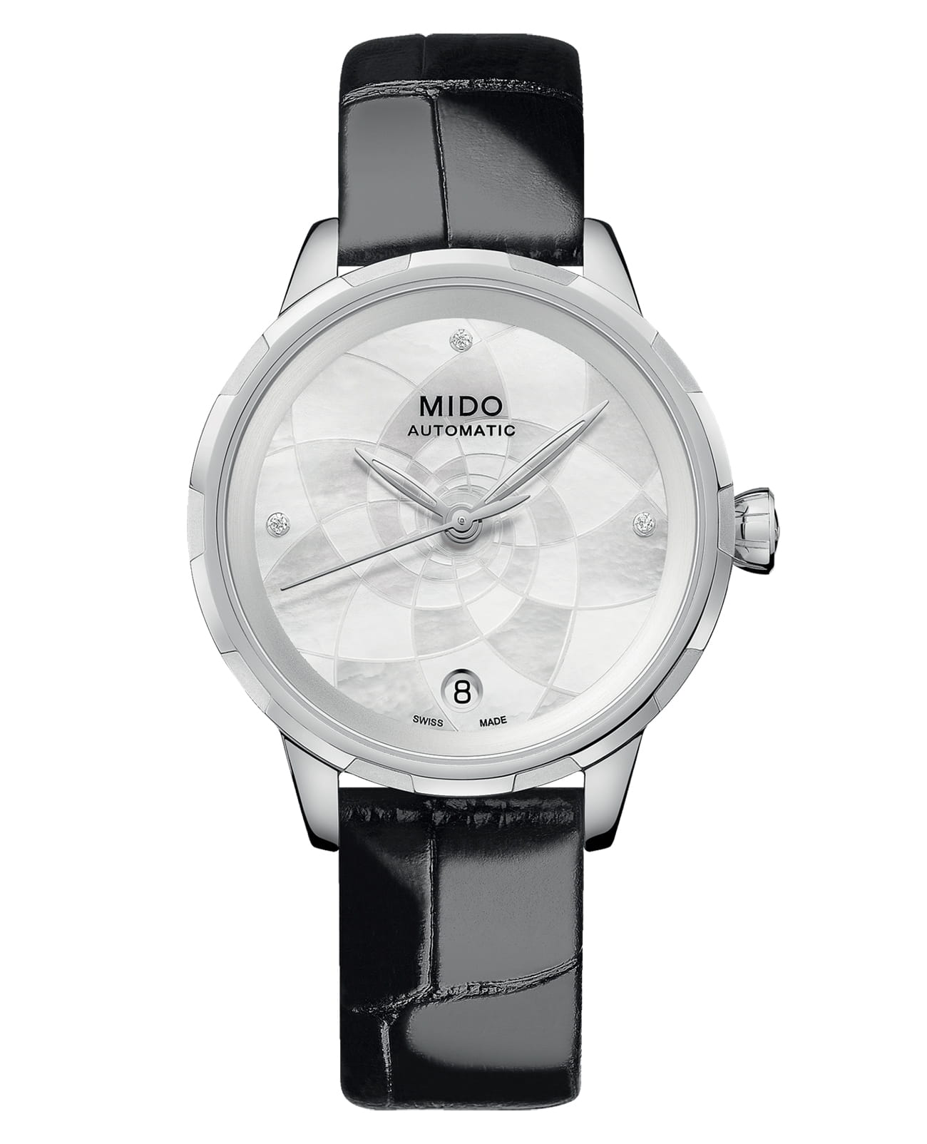 Mido Mido Rainflower M043.207.16.116.00  M0432071611600 механические женские часы белый циферблат, браслет кожаный — вид спереди