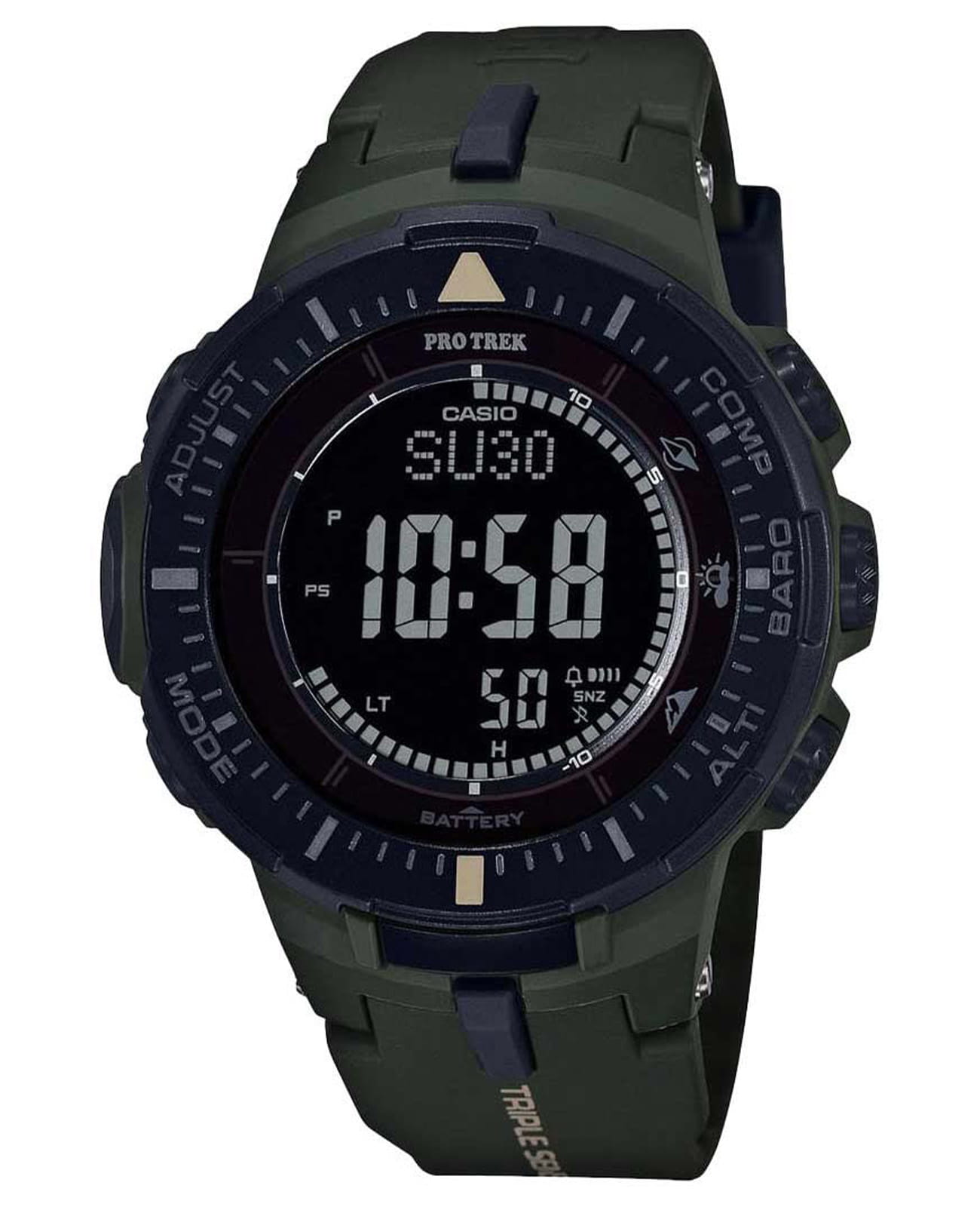 Casio Casio Pro Trek PRG-300-3E PRG PRG-300-3E кварцевые мужские часы черный циферблат, браслет пластик — вид спереди