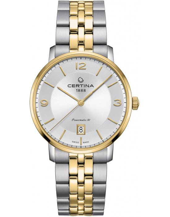 Certina Certina DS Caimano Powermatic 80 C035.407.22.037.02 DS Caimano C0354072203702 механические мужские часы серебристый циферблат, браслет сталь c pvd покрытием — вид спереди