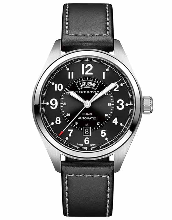Hamilton Hamilton Khaki Field Auto H70505733  H70505733 механические мужские часы черный циферблат, браслет кожаный — вид спереди