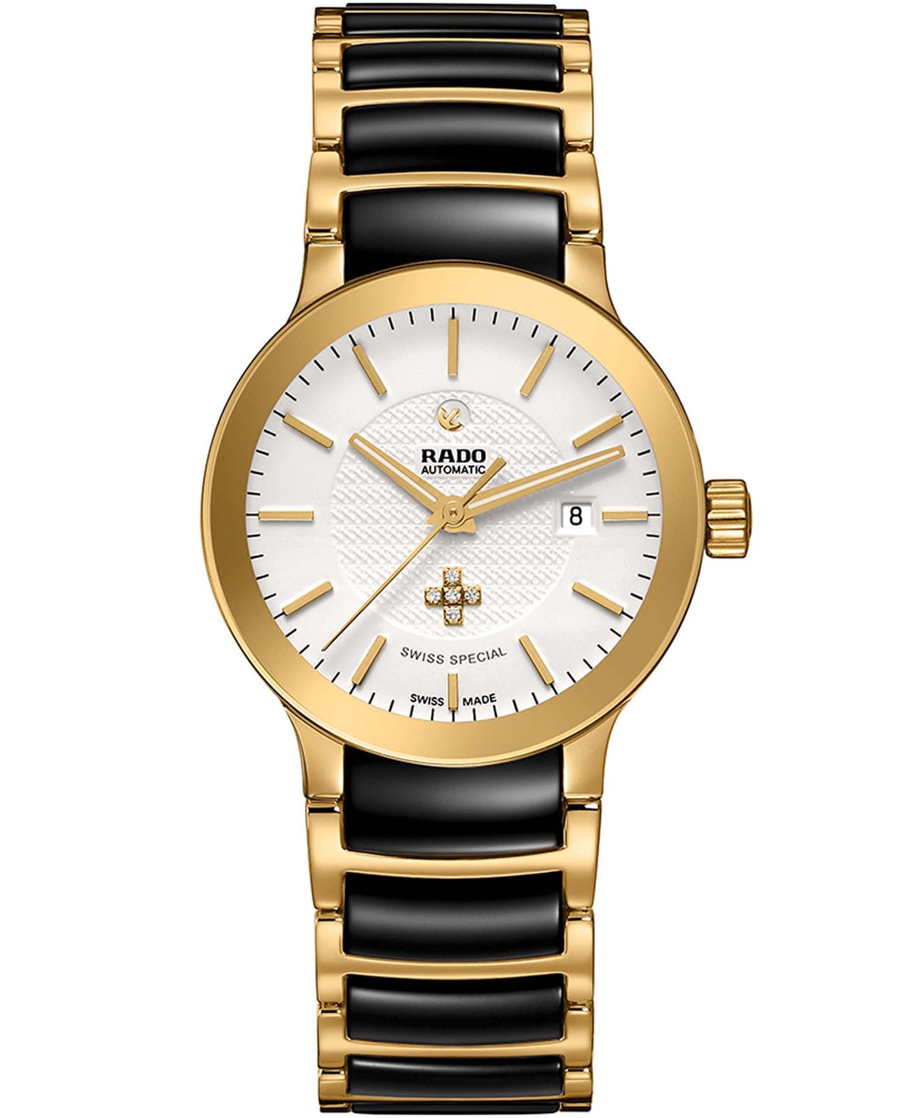 Rado Rado Centrix Automatic Diamonds R30080702 Automatic R30080702 механические женские часы белый циферблат, браслет нержавеющая сталь с pvd-покрытием — вид спереди