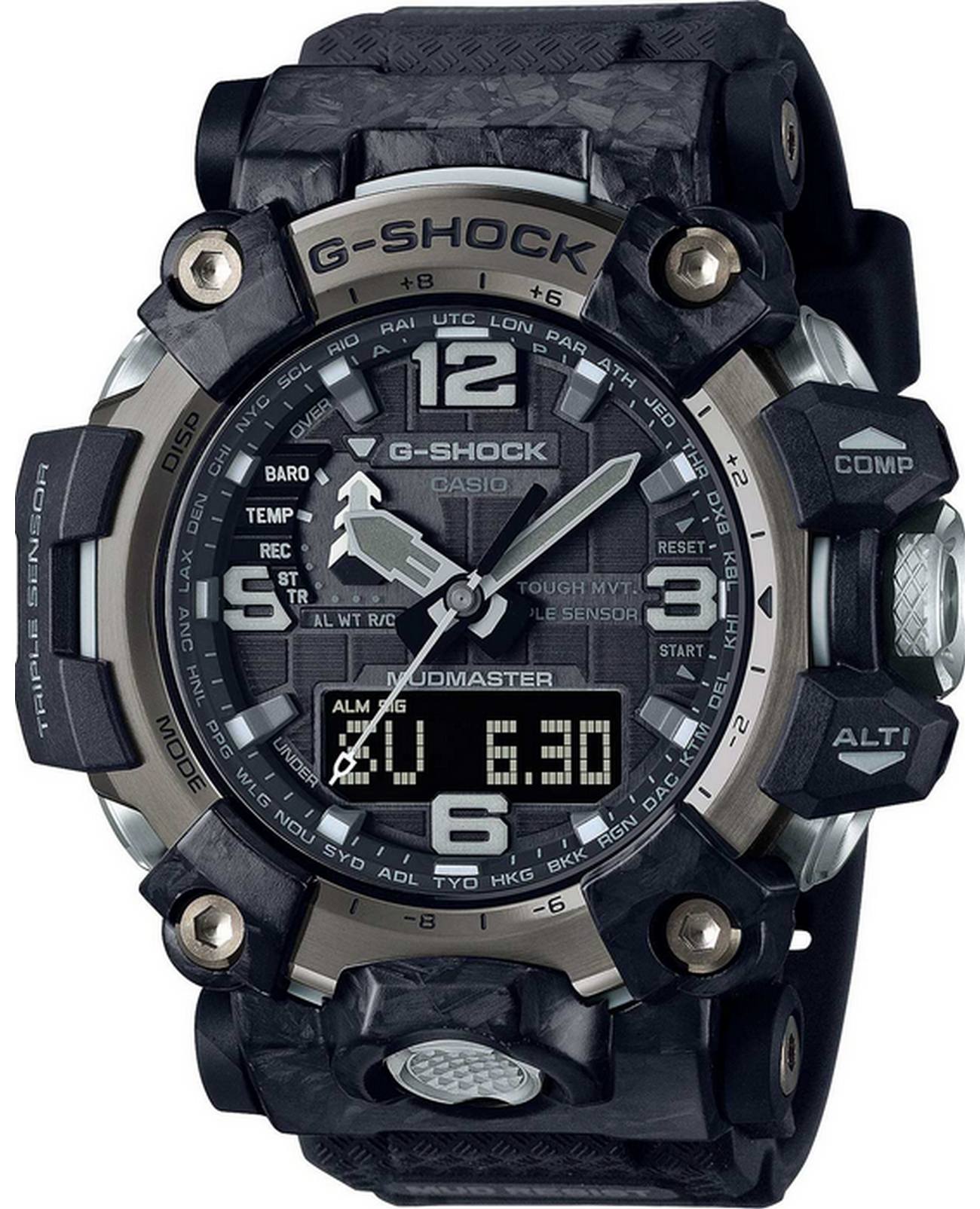 Casio Casio G-Shock GWG-2000-1A1DR (GWG-2000-1A1) Mudmaster GWG-2000-1A1 электронные мужские часы черный циферблат, браслет пластик — вид спереди