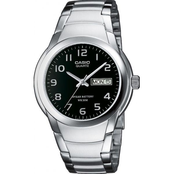 Casio Casio MTP-1229D-1A  MTP-1229D-1A кварцевые мужские часы черный циферблат, браслет нержавеющая сталь — вид спереди
