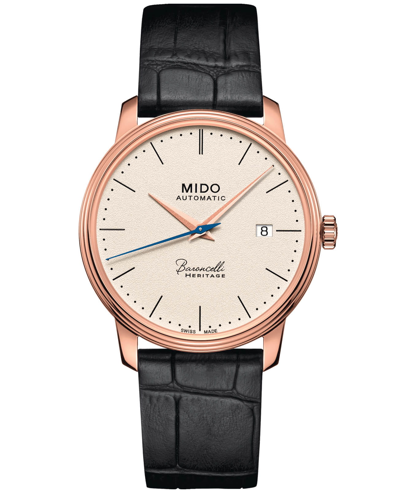 Mido Mido Baroncelli Heritage Gent M027.407.36.260.00  M0274073626000 механические мужские часы шампань циферблат, браслет кожаный — вид спереди