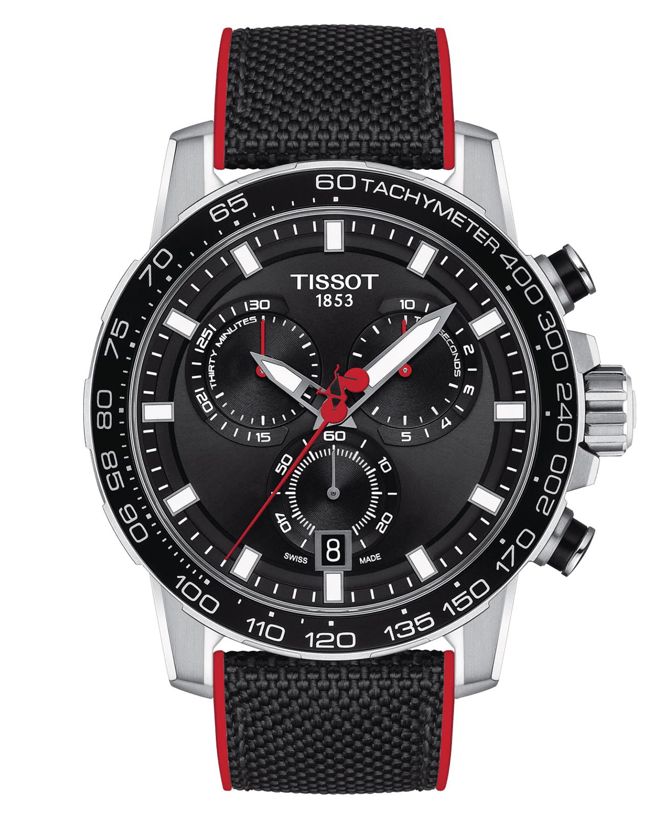 Tissot Tissot SuperSport Chrono Vuelta Special Edition T125.617.17.051.01 SuperSport Chrono T1256171705101 кварцевые мужские часы черный циферблат, браслет кожаный — вид спереди