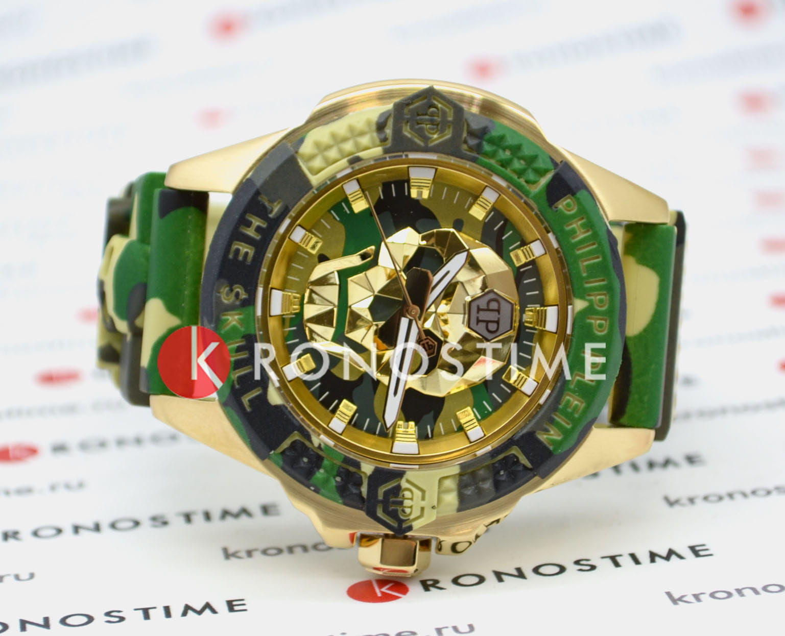 Philipp Plein Philipp Plein The Skull PWAAA0921 кварцевые мужские часы часы крупный план зеленый циферблата