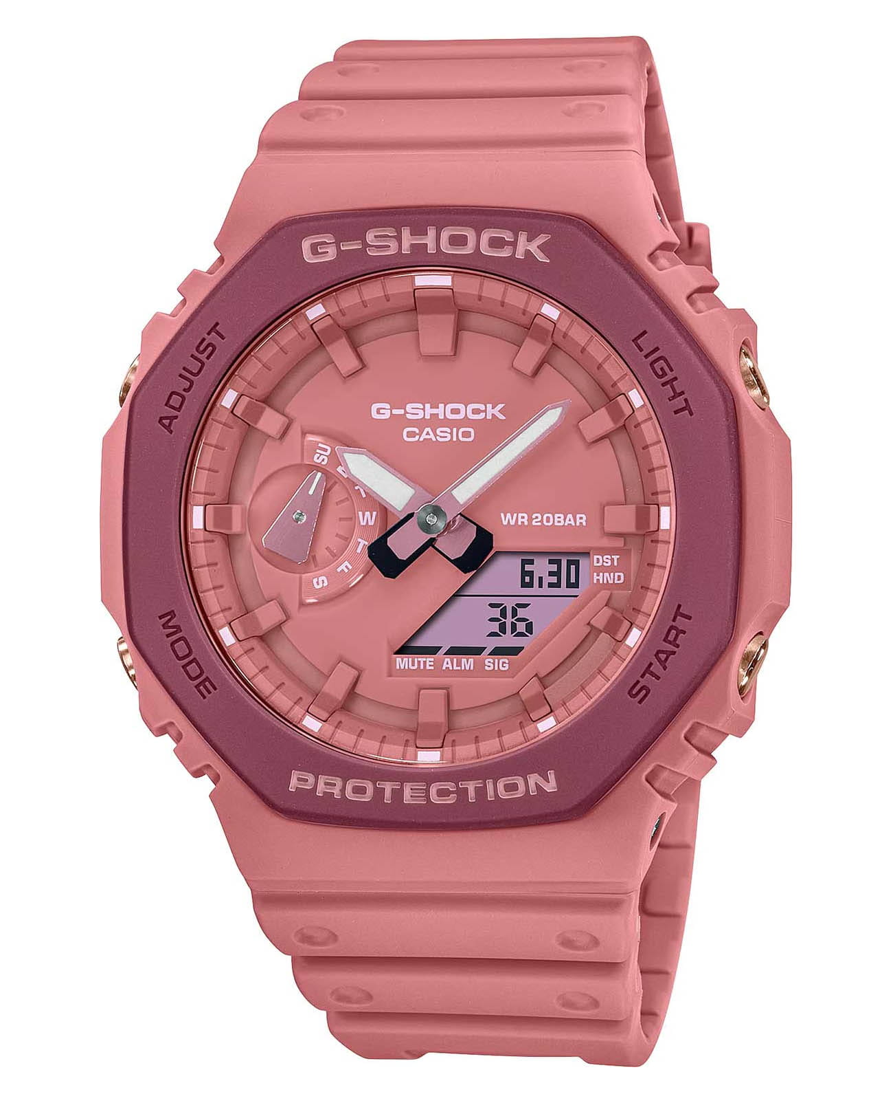 Casio Casio G-Shock GA-2110SL-4A4DR (GA-2110SL-4A4) GA GA-2110SL-4A4 электронные женские часы розовый циферблат, браслет пластик — вид спереди