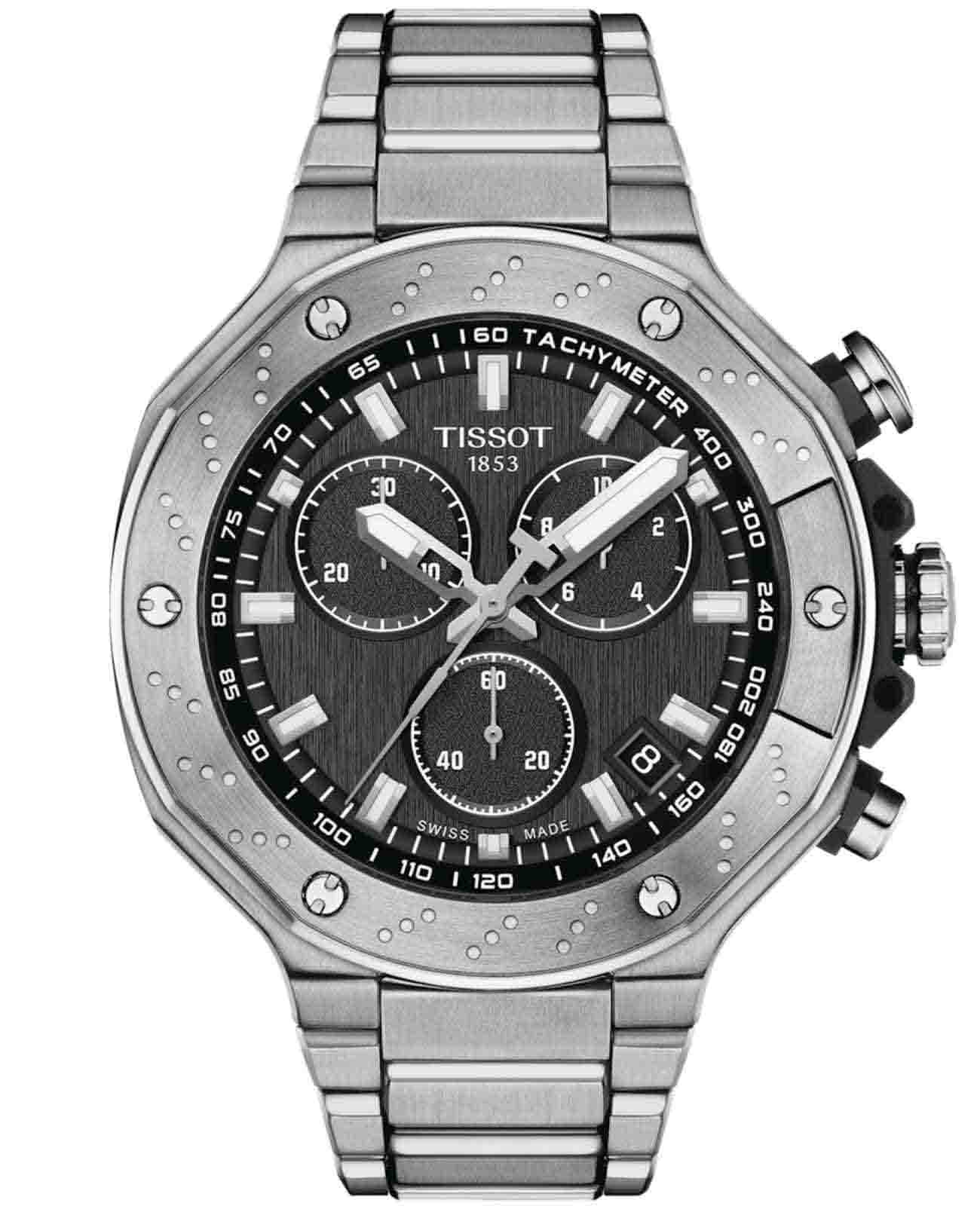 Tissot Tissot T-Race Chronograph T141.417.11.051.01 T Race T1414171105101 кварцевые мужские часы серый циферблат, браслет нержавеющая сталь — вид спереди