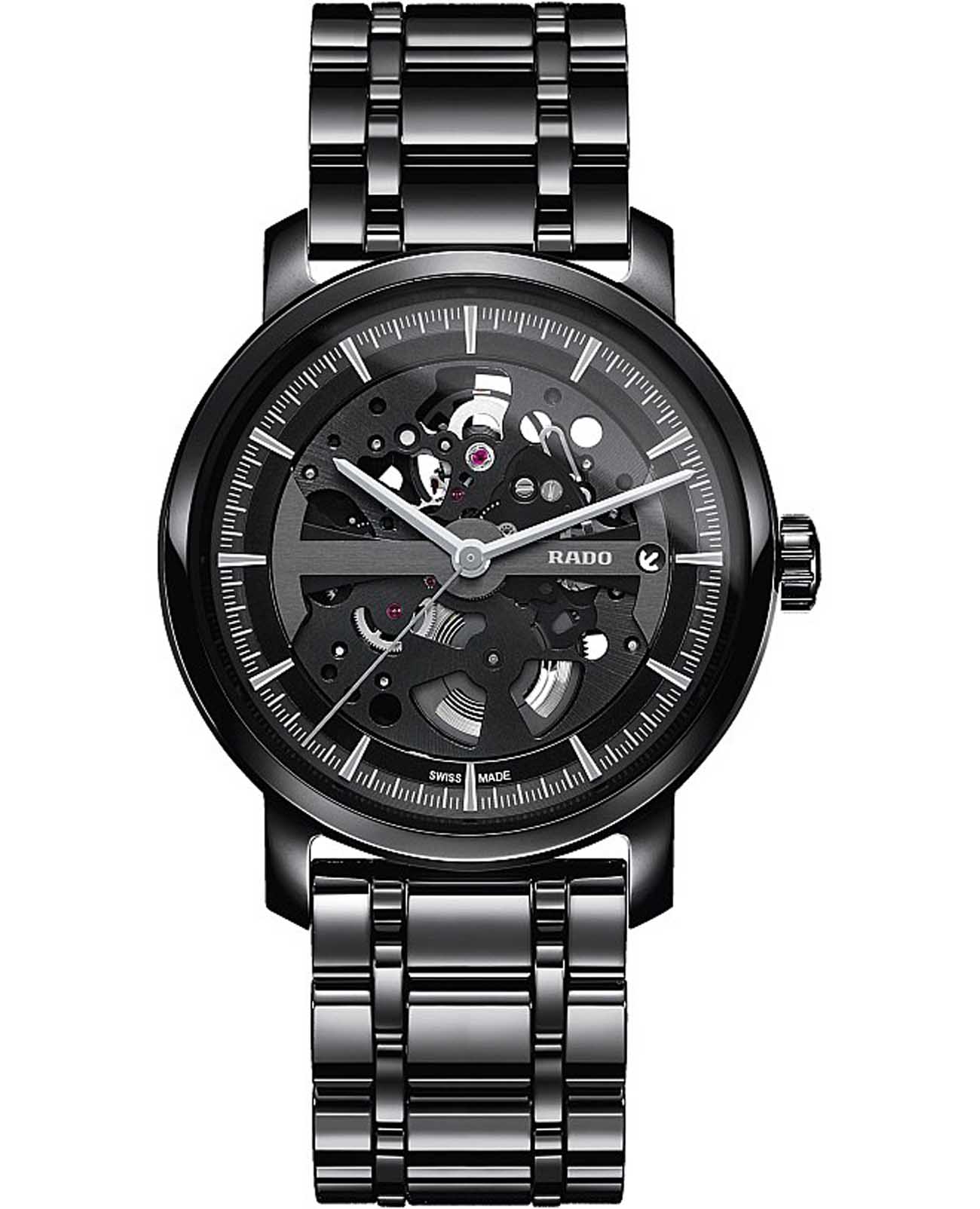 Rado Rado Rado DiaMaster Automatic Skeleton R14131182 Automatic R14131182 механические мужские часы черный циферблат, браслет высокотехнологичная керамика — вид спереди