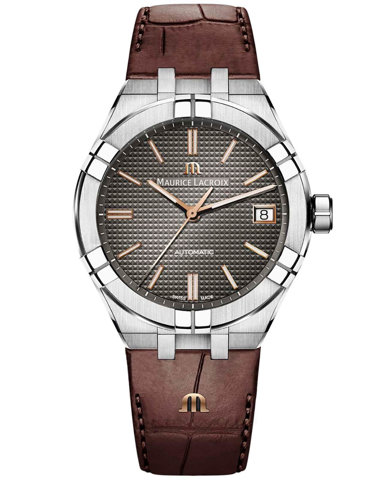 Maurice Lacroix Maurice Lacroix Aikon Automatic AI6007-SS001-331-1  AI6007-SS001-331-1 механические мужские часы серый циферблат, браслет кожаный — вид спереди