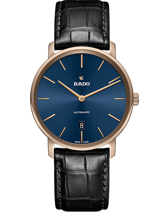 Rado Rado Diamaster Thinline R14068206  R14068206 механические мужские часы синий циферблат, браслет кожаный — вид спереди