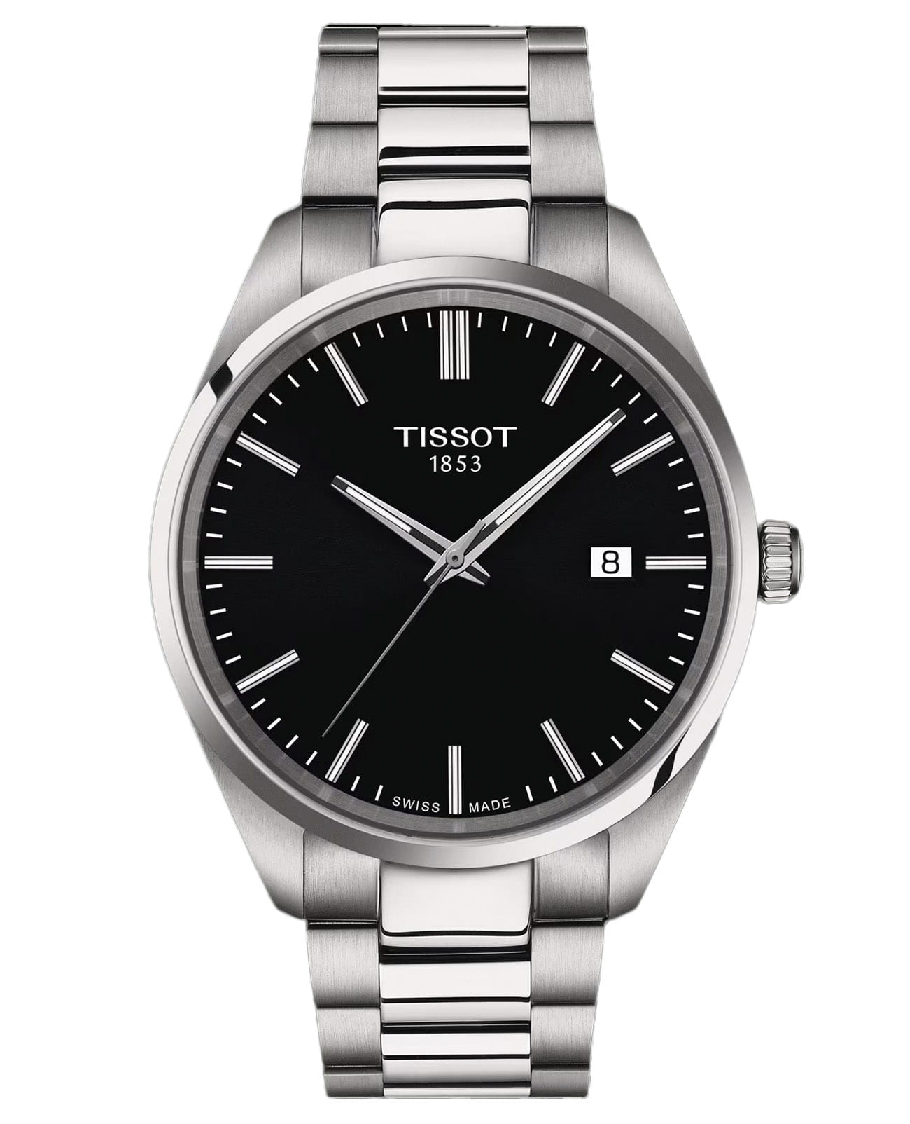 Tissot Tissot PR 100 T150.410.11.051.00 PR 100 T1504101105100 кварцевые мужские часы черный циферблат, браслет нержавеющая сталь — вид спереди