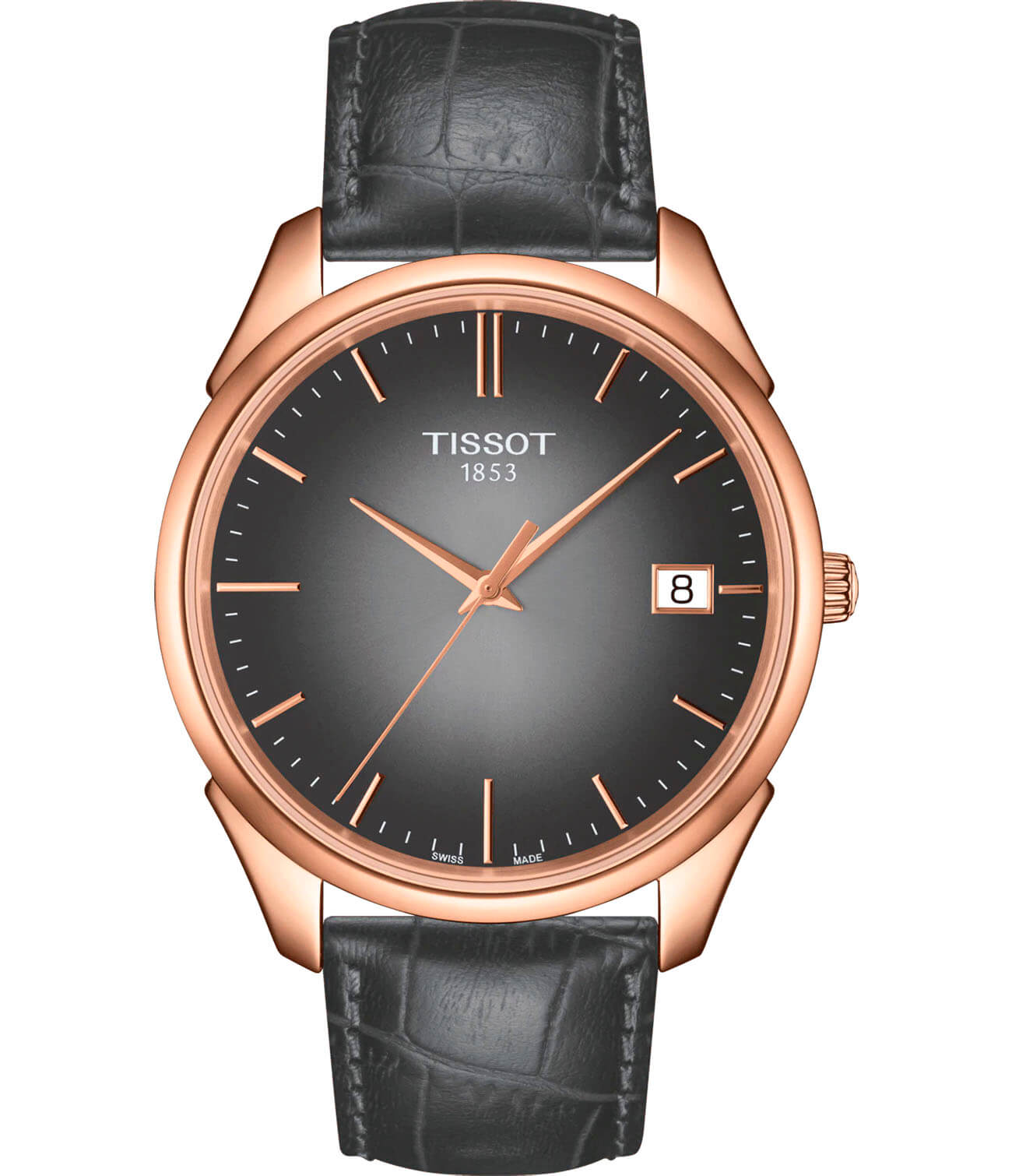 Tissot Tissot Vintage 18K Gold T920.410.76.061.00  T9204107606100 кварцевые мужские часы черный циферблат, браслет кожаный — вид спереди