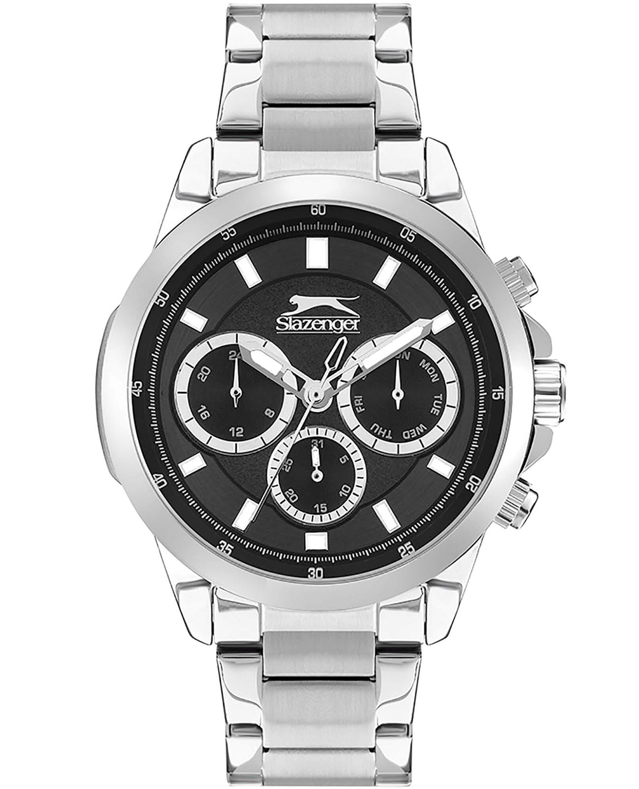 Slazenger Slazenger Multifunction SL.09.2011.2.02  SL.09.2011.2.02 кварцевые мужские часы черный циферблат, браслет суперметалл — вид спереди