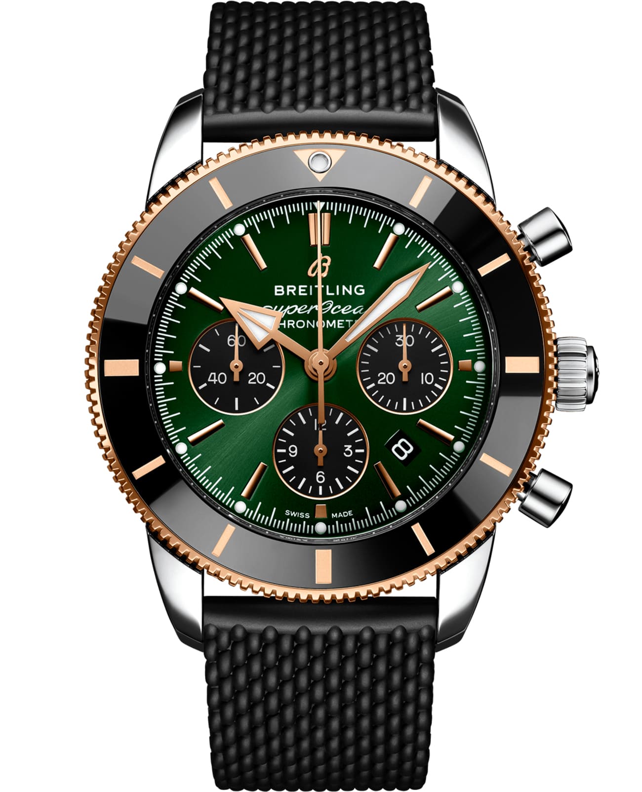 Breitling Breitling Superocean Heritage B01 Chronograph 44 Limited Edition UB01622A1L1S1  UB01622A1L1S1 механические мужские часы зеленый циферблат, браслет каучук — вид спереди