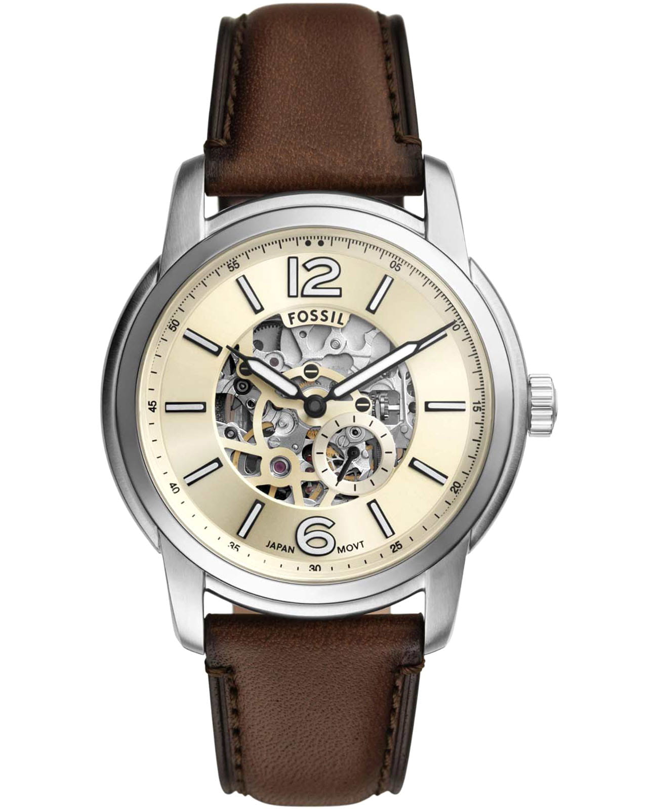 Fossil Fossil Heritage ME3264  ME3264 механические мужские часы шампань циферблат, браслет кожаный — вид спереди